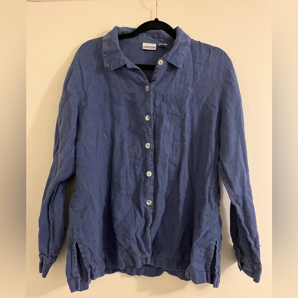 Chico's Linen Blue Button-Up Shirt